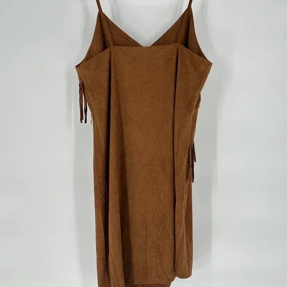 Faux Suede Fringe Dress Sleeveless Western‎ Style Brown - Picture 3 of 10